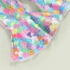 Set di abbigliamento Set di vestiti per bambina di Pasqua Stampa di lettere Manica corta Girocollo Pagliaccetto Uova colorate Pantaloni svasati Fascia per capelli 3 pezzi