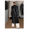 Trench-Coat en cuir Pu pour femmes, Long, de luxe, noir, ajusté, avec épaulettes, Double boutonnage, mode printemps-automne
