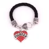 Bracelets de charme Femmes Bracelet 15cm Chaîne en cuir Pendentif coeur avec cristaux FIGHTER Personnalité écrite Fournir une goutte