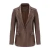 Women's Leather Red Small Suit Autumn Long Sleeved Slim Fitting Soft Female Single Button Commuting Casual Solid Jacket