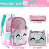 Backpacks Meetbelify Cute Backpack for Girls School Kids Sequin Bookbag Elementary Kindergarten Students with Lunch Box Pencil Case 231018