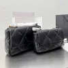 Ladies Luxury 19 Flap Mini Counter Bag أصلي من الجلد الصلب المصمم حقائب اليد الكلاسيكية للذهب/الفضة/السلاسل Ruthenium Women Women 26/30 سم