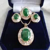 Emerald Green Jade 18KGP Cubic Zirconia Pendant Necklace Earrings Ring Set259Y