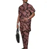 Costumes pour hommes Motif abstrait imprimé africain style simple costume de marié mâle mode nigériane manches courtes pantalons ensembles vêtements de fête de mariage