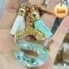 26 Engelska Alfabetet Keychain Tassel Fashion Pendant Accessories Stone Gold Foil Harts Nyckelring Enkelt för män och kvinnor