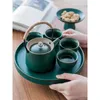 Ensembles de service à thé en poterie pour 4 personnes, boîte à cadeaux pour amis, Style rétro japonais, 1 théière Portable, plateau de tasses, ensemble de théières vertes créatives