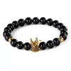 Strand Natural Black Armband Matt Onyx Stone Bangles smycken Gift CZ Crown Man Inlaid Zircon Charm Armband för människan