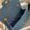 17/20cm Luxe Designer Denim Klassieke Flap Bag Blauwe Bal Goud Metaal Hardware Gematelasseerde ketting Zacht Dames Cross Body Schouder Handtas Cosmetisch Case Portemonnee Sacoche