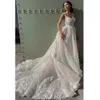 Boho Princess Wedding Dress Women Gorgeous Sleeveless Lace Appliques Pleats A Line Bridal Gown Sweep Train
