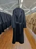 Womens Wool Blends Korea Autumn And Winter Woolen Overcoat Women XLong Loose Lacing Belt Black Gray Double Sided 100% Coat Jacket 231019