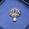 Brooches Female Fashion Vintage White Crystal Flower For Women Luxury Yellow Gold Color Zircon Alloy Plant Brooch Safety Pins