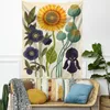 Tapestries Sunflower Tapestry Flower Botanical Illustration Wall Hanging Boho Floral Hippie Aesthetic Room Decoration Art