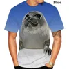 メンズTシャツかわいいアシカのライオン3D印刷された男性/女性ファッション夏の半袖トップ