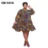 CM YAYA Women Plus Size Dress Print Full Sleeve O-neck Knee Length Loose Maxi Dresses Sexy Fashion Vestidos Autumn Outfits 220516283y