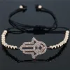 Charme pulseiras todo-anil arjandas pulseira mosaico cz cristal lateral hamsa bola redonda contas de latão trança macrame bracel239p