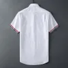 Marca masculina camisa de algodão casual moda verão listra manga curta tecido oxford design coreano alta qualidade 206g