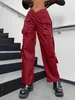 Женские брюки 2023, женские модные брюки-карго Street Vibes с карманами и боковыми карманами с V-образным вырезом на талии, однотонные брюки для бега с парашютом Mujer 231018