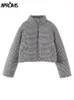 Feminino para baixo aproms elegante preto branco xadrez recortado parkas feminino 2023 inverno alta pescoço puffer jaqueta casaco grosso quente acolchoado curto