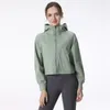 Active Shirts Lu mit Logo Damen Reißverschluss-Trainingsjacke mit Kapuze, Yoga, Fitnessstudio, langärmlig, bauchfreies Oberteil, lockerer Fitness-Laufmantel, Workout, Sportsw