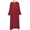 Casual Dresses 2023 Autumn Loose Full Sleeve Maxi Dress Ladies Vintage Long Muslim Cotton Linen Vestidos De Fiesta