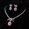 Kedjor Cherry Blossom Pink Gemstone Pendant Halsband örhängen Set Bridal Wedding Accessories