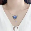 Pendant Necklaces Retro Blue Butterfly Tassel For Women Fashion Thai Silver Clavicle Chain Gothic Girls Jewelry Accessories Gift