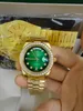 Original Box Certificate 18K Gold President Male 41mm Watches Day Date Diamonds Green Dial Watch Men rostfri Diamond Bezel Automatisk armbandsur 59