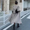 Casacos de Trench das Mulheres 2023 Casaco de estilo coreano para mulheres elegante luz cinza longo casaco com botão duplo e cinto de cintura