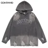 Mens Hoodies Sweatshirts Hip Hop Denim Streetwear Men rippade broderier Brev Ejrised Hål Huven Jeans Jackets Punk Gothic Overdimensionerade rockar 231018