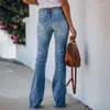 Women's Jeans Women Flared Blue Fashion Vintage Stretch Casual High Waist Full Length Long Slim Streetwear Wide Leg Flare Pants 30