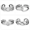 Cluster Rings Vintage Rope Buckle Open Ring Braided Pig Nose Belt Opening Adjustable Silver Plated Thai For Women Girls