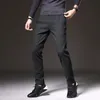 Calças masculinas inverno tecido escovado casual negócios moda magro ajuste estiramento grosso cinza azul preto algodão calças masculino 231018