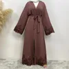 Ubranie etniczne Eid Ramadan muzułmańskie kobiety otwarte kardigan abaya kimono koronkowe haft haft długi maxi sukienka Turcja arabska arabska suknia Dubai