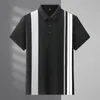 Polos pour hommes revers à manches courtes POLO mince mode rayé élastique affaires décontracté mâle vêtements grande taille T-shirt 7XL 8XL