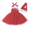 Girl Dresses Infant Kids Baby Christmas Dress With Hat Ruched Fluff Trim Tulle Tutu Santa For Costume Party 1-5T