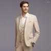 Ternos masculinos fino ajuste bege masculino 2023 casamento noivo smoking noivo conjunto 3 peças (jaqueta calças colete) homem traje homme baile wear