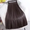 Rokken Luxe Elegante Dames Lange Geplooide Pu Leer Hoge Taille Zwart Koreaanse Herfst Winter Voor Vrouwen Mode RS001 231019
