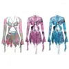 Vestidos de trabalho 95AB Mulheres 3 peças Tie Dye Outfits Set com manga comprida Shrug Halter Crop Top Beach Mini Saia Combinando Terno