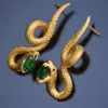 Hoop Huggie Snake örhängen smycken ormformad dingle djurkrokörhängen gåva till hennes kvinnor flickor gröna pärla ögon julklapp 231018