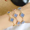 Merk Klassieke Klavertje Vier Armband Natuurlijke Fritillaria Turquoise Vijf Bloem Klaver Armband Mode Koreaanse Paar Designer Armband voor Vrouwen Sieraden