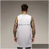 Mens Tank Tops Förlänga avskärning av ärmlös skjorta Gym Stringer Top Cotton Hip Hop Muscle Tees Bodybuilding Vest Fitness Clothing Drop D