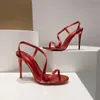 2023 Femme de luxe sandale en cuir verni rouge Rosalie Sandales 100mm talons veau bracelet en cuir véritable pieds sexy chaussures à bride arrière pompes de robe de soirée de mariage avec sac à poussière