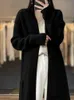 Kvinnor tröjor Long Cashmere Cardigan Autumnwinter Lapel Knit Casual Solid Color Womens Topps Tjockade 100% Wool Coat Loose Pocket Sweater 231019