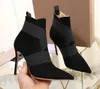 Luxury Designer Style Women Leather Short Boots Black Sexy Pointed Toe High Heels Fashion Catwalk Personlighet Stövlar med ruta 35-41