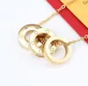 J99i Luxury Designer Brand Necklace Sterling Silver Double Rings Diamond Pendant Rose Gold Halsband för unisex fancy long chain smycken för tjejkvinnor gåva