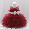 Robes de filles avec nœud à paillettes, en Tulle bouffant, pour fête de baptême, élégante, robe de bal de princesse d'anniversaire pour enfants