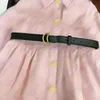 luxury designer Gold single breasted girl lapel dress baby clothes Kids frock with belt Size 110-160 CM Grid letter printing Child Skirt Aug11