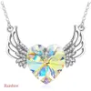 Kedjor Silver Angel Wing Heart Necklace Crystals for Women Girl Guardian Pendant Dainty Jewelry274Q