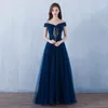 Party Dresses Fashion Boat Neck A-Line Long Evening Dress Tulle Elegant Floor Length Red Pink Black Blue Prom Custom Sizes