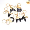 Black Pompom Letter Keychain Glitter Gradient Resin A-Z Initials Alphabet Keyring Pendant Women Handbag Phone Decorative Gift